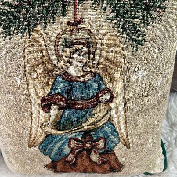 Riverdale Giordano Angel Tapestry Throw Pillow 16 x 12 Metallic Thread Christmas - Picture 4 of 6